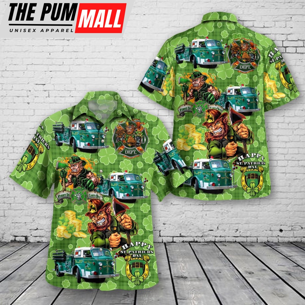 1954 American LaFrance 700 Series Pumper Fire Engine St Patrick’s Day Hawaiian Shirt, Shamrock Hawaiian Shirt