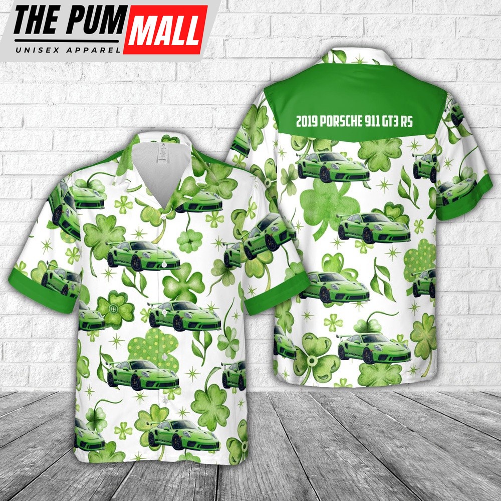 2019 Porsche 911 GT3 RS Lizard Green St Patrick’s Day Hawaiian Shirt, Shamrock Hawaiian Shirt