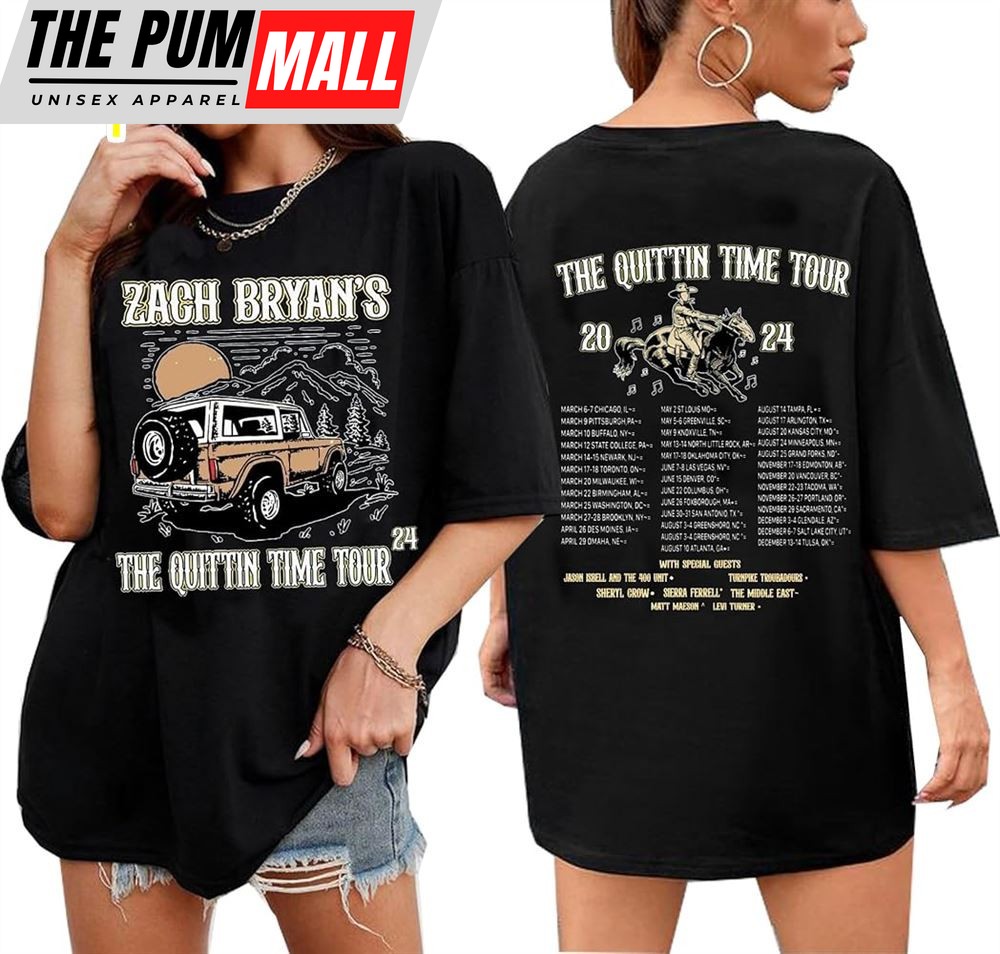 2024 Quittin Time Tour Oversized Shirt for Women Vintage Western Cowboy Graphic Tees