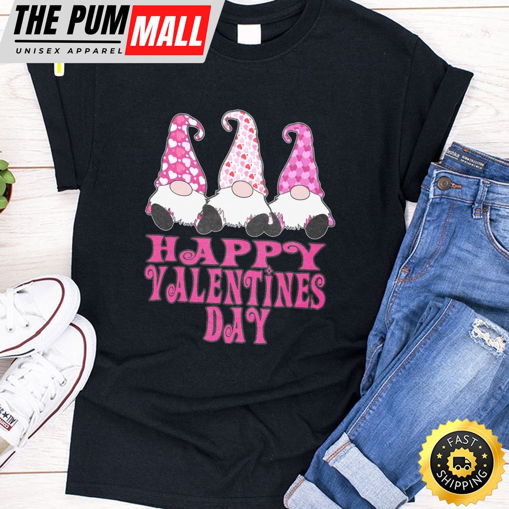 3 Pink Valentine Gnomes Cute Hearts Happy Valentines Day Long Sleeve T-Shirt