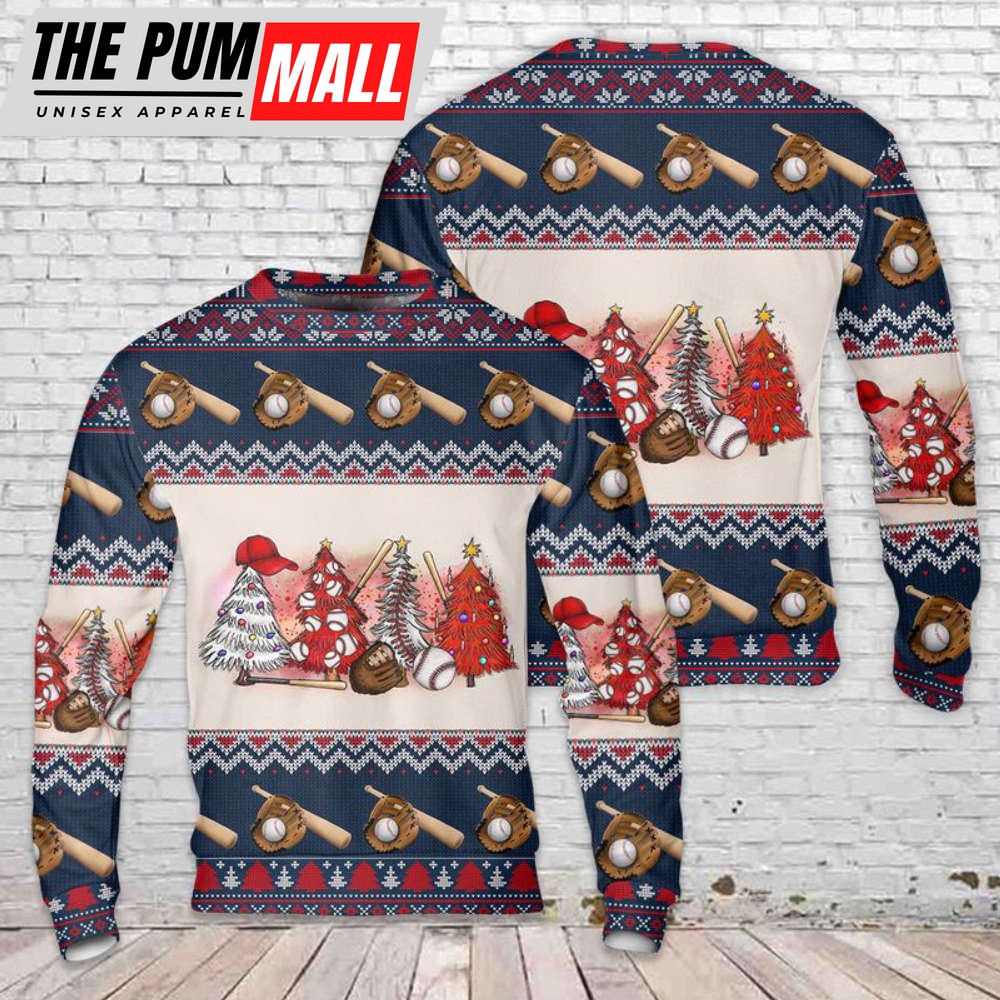 3D Baseball Christmas Trees Sweater: Perfect Holiday Gift for Christmas