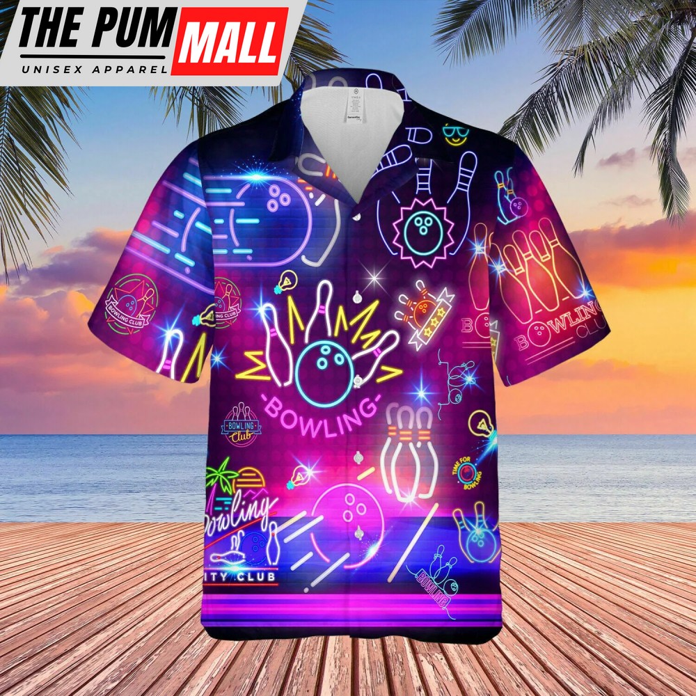 3D Neon Hawaiian Shirt for Men: Unisex Bowling Club Fashion