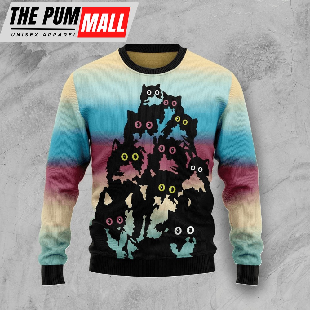 3D Printed Lovely Black Cat Ugly Christmas Sweater Best Xmas Gift for Adults – US4563 AOP Shirt