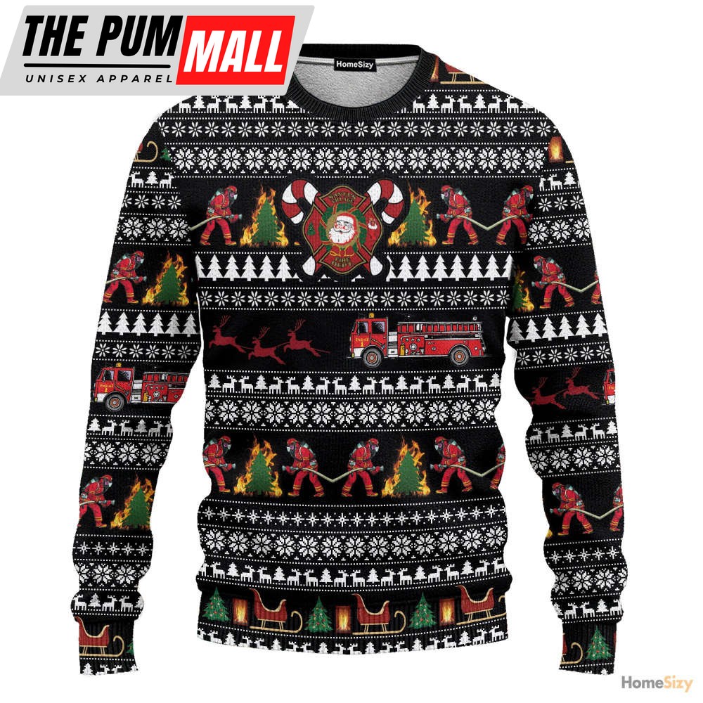 3D Santa Village Firefighter Ugly Sweater – Best Gift For Christmas