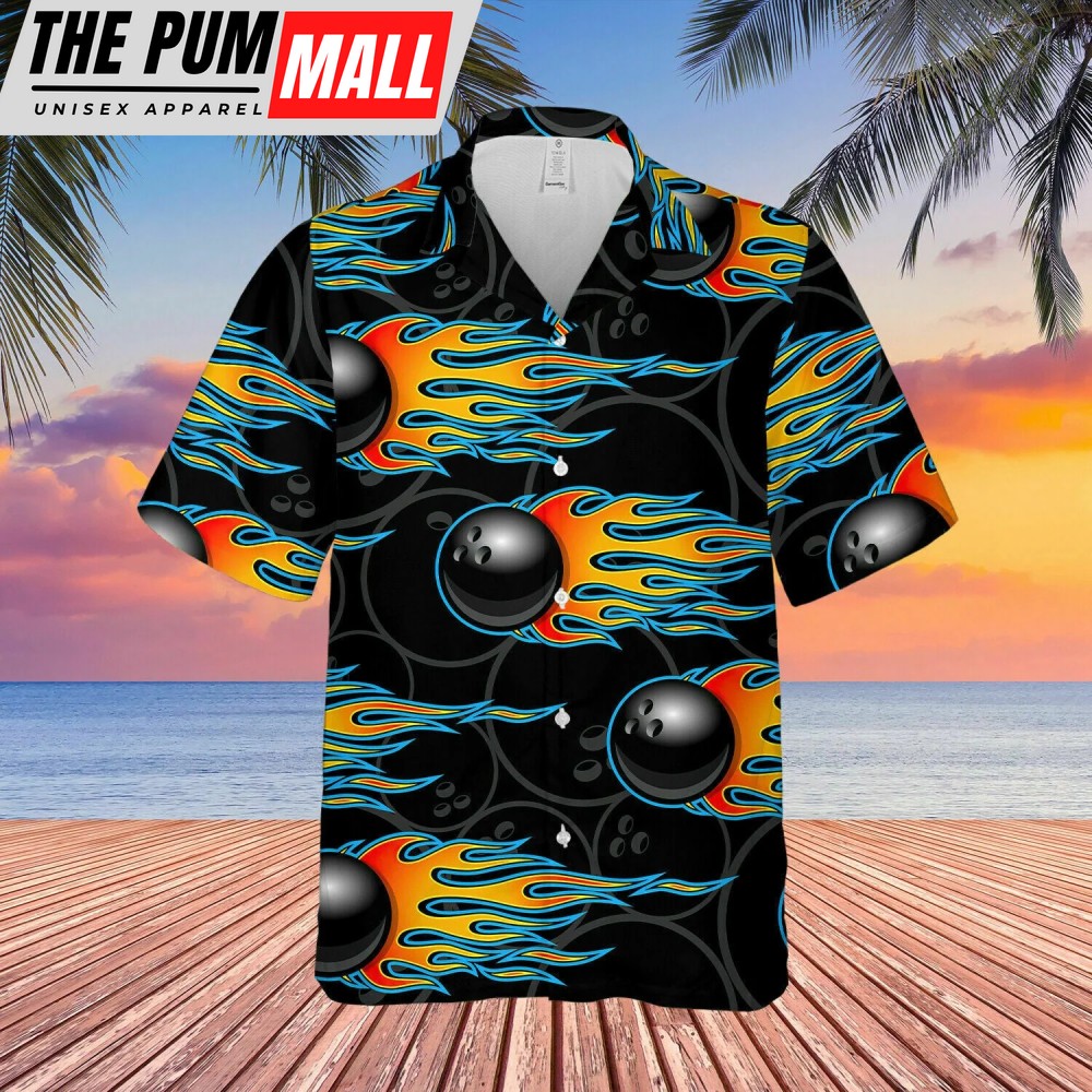 3D The Fire Bowling Black Unisex Hawaiian Shirt Bowling shirt Gift for Bowling lovers