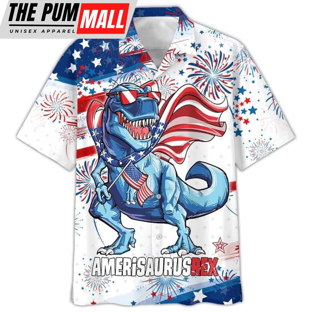4th Of July Hawaiian Shirt, 3D All Over Printed 4Th Of July Hawaiian Shirt, Amerisaurusrex Hawaii Beach Shirt, Hawaiian Fourth Of July Shirt