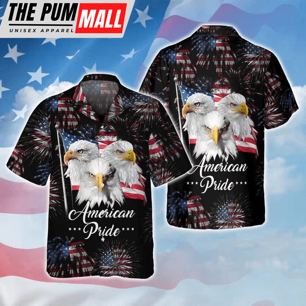4th Of July Hawaiian Shirt, 3D Full Printed Eagle American Pride Hawaiian Shirt For 4Th Of July, Hawaiian Fourth Of July Shirt