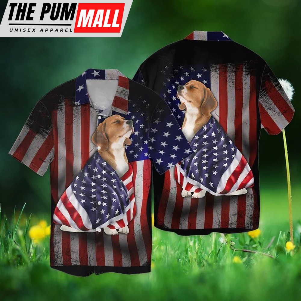 4th Of July Hawaiian Shirt, 4Th Of July Beagle Dog America Graphic Print Short Sleeve Trendy Hawaiian Shirt, Hawaiian Fourth Of July Shirt
