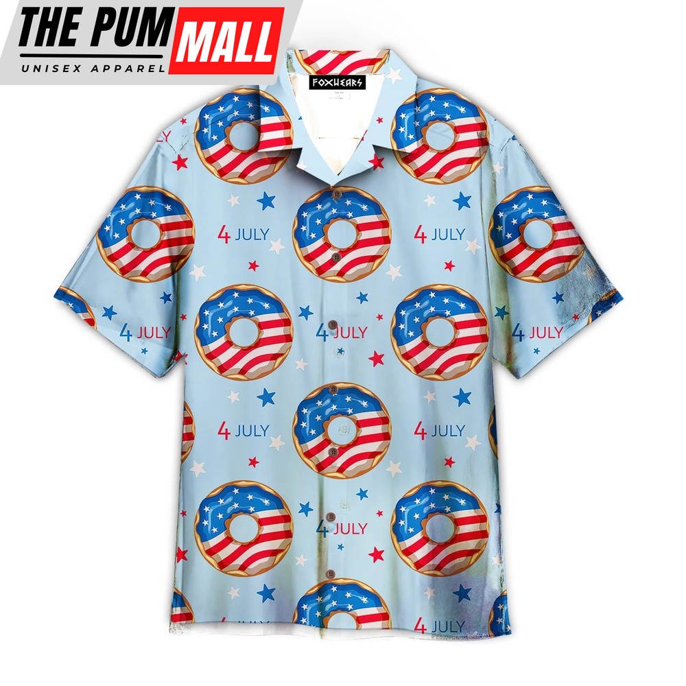 4th Of July Hawaiian Shirt, 4Th Of July Blue And Red Donuts Hawaiian Shirt, Hawaiian Fourth Of July Shirt