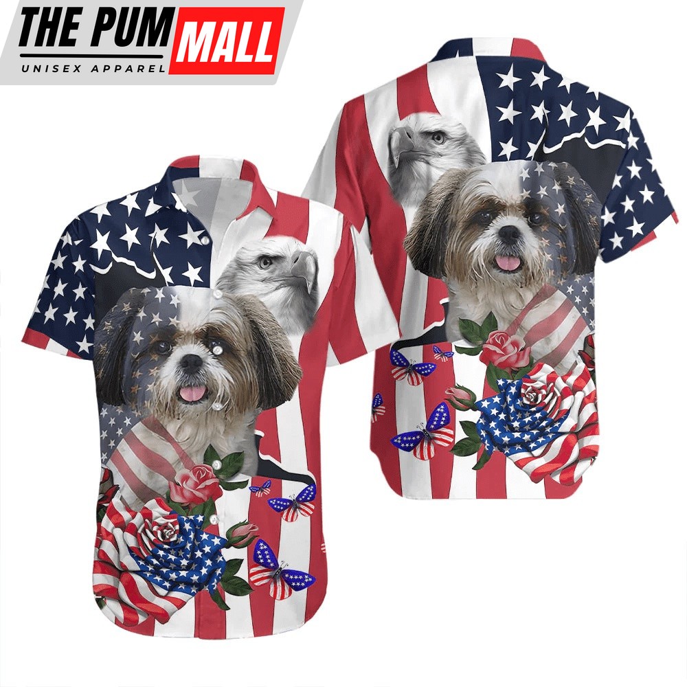 4th Of July Hawaiian Shirt, 4Th Of July Cute Pet Shih Tzu Independence Day Hawaiian Shirt, Hawaiian Fourth Of July Shirt