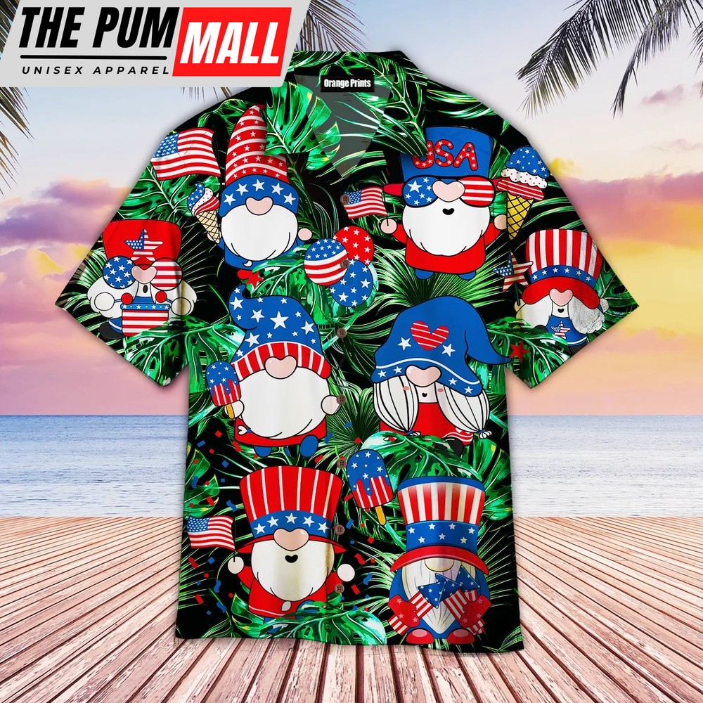 4th Of July Hawaiian Shirt, 4Th Of July Happy Independence Day Gnomes Dancing Hawaiian Shirt, Hawaiian Fourth Of July Shirt