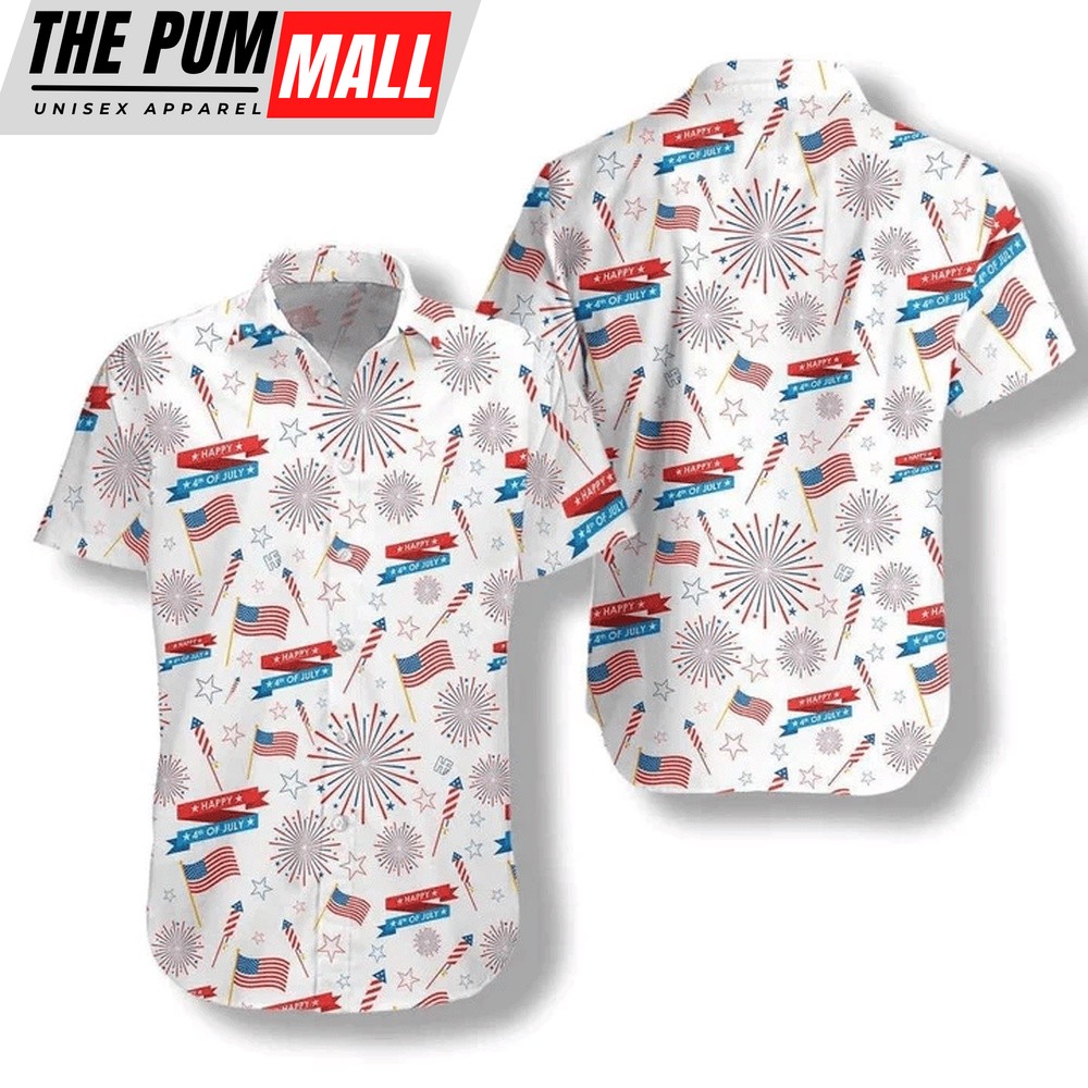 4th Of July Hawaiian Shirt, 4Th Of July Hawaii Shirt Flag On White Watercolor Hawaiian Shirt, Hawaiian Fourth Of July Shirt