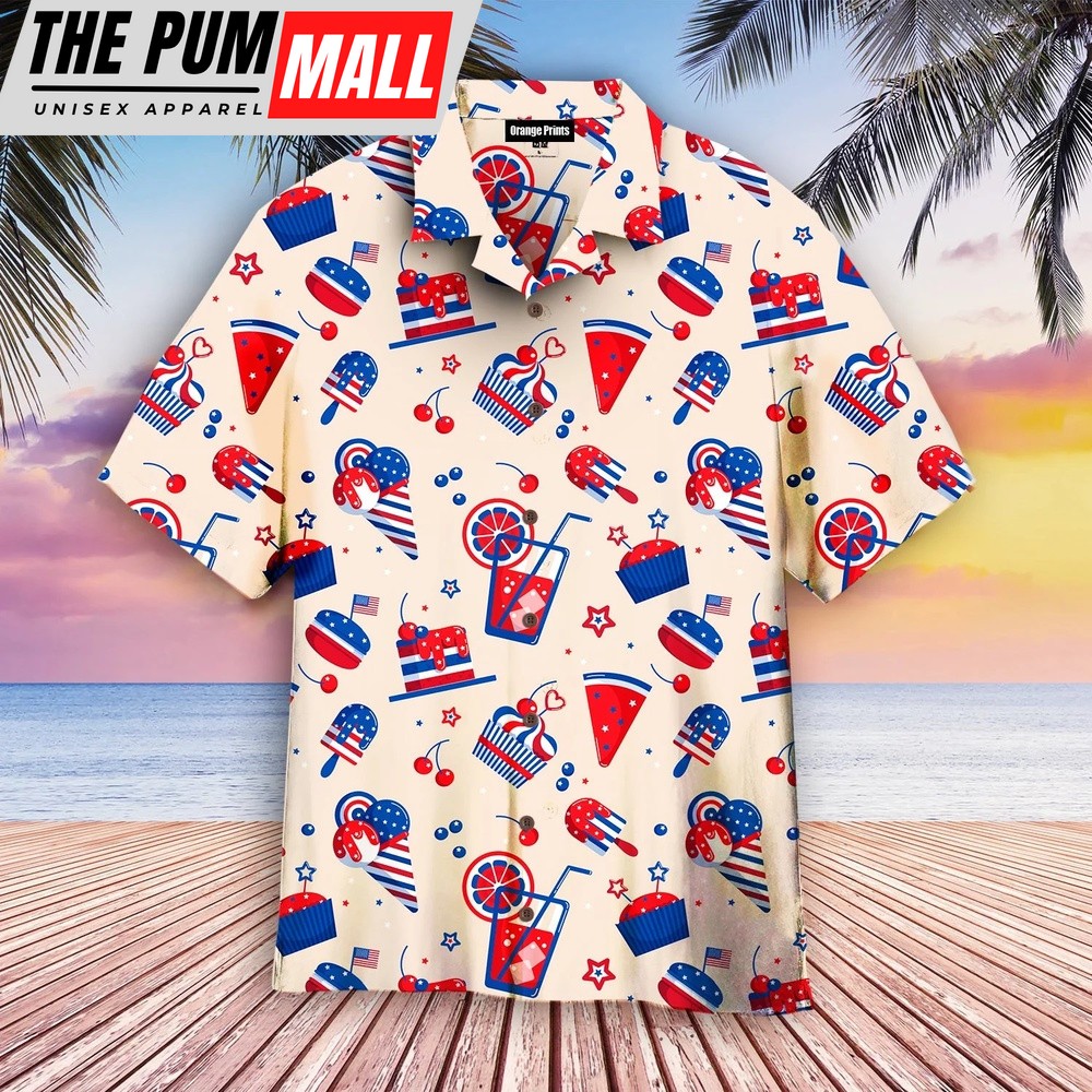4th Of July Hawaiian Shirt, 4Th Of July Ice Cream And Cakes Hawaiian Shirt, Hawaiian Fourth Of July Shirt