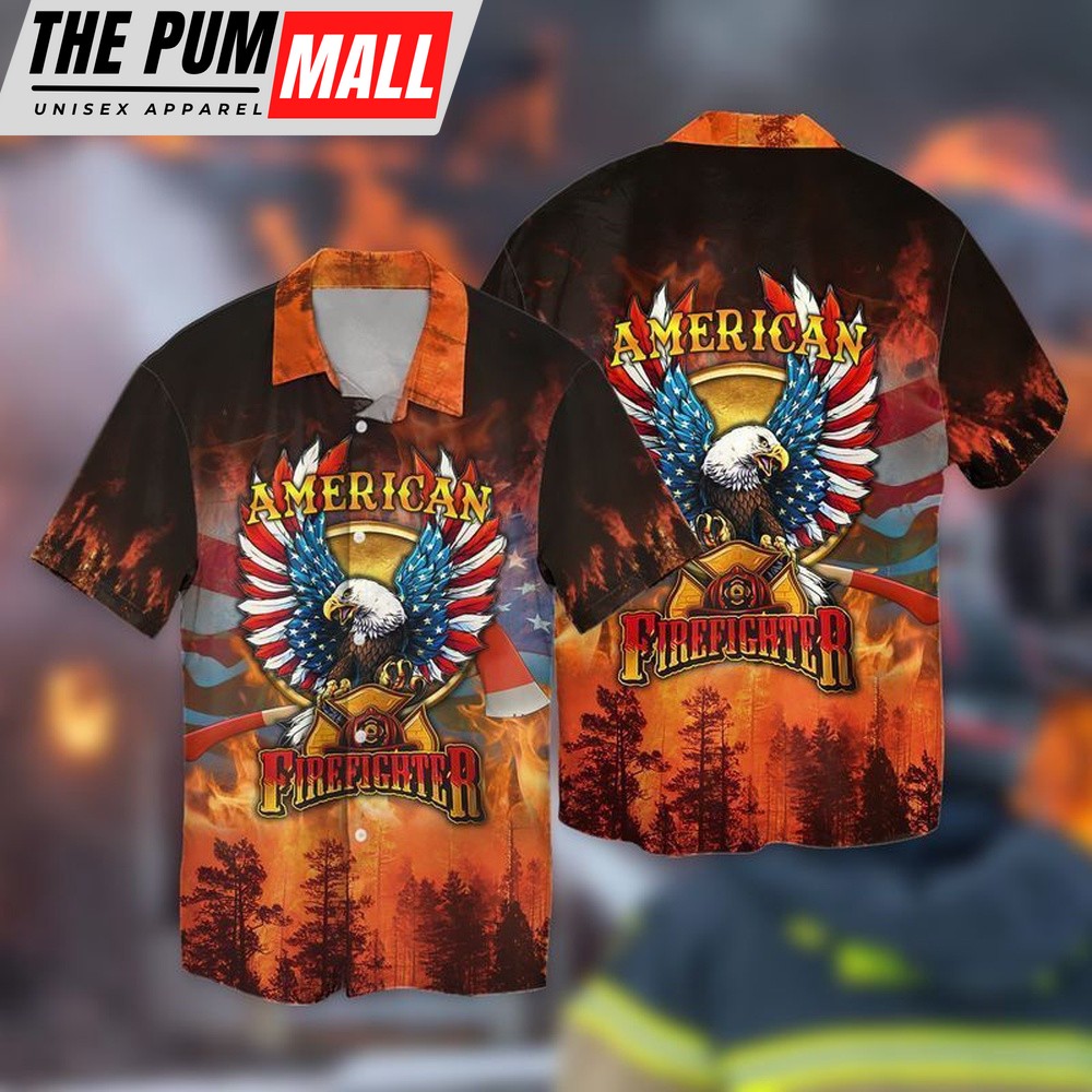 4th Of July Hawaiian Shirt, 4Th Of July Independence Day American Firefighter Eagle Trendy Hawaiian Shirt, Hawaiian Fourth Of July Shirt