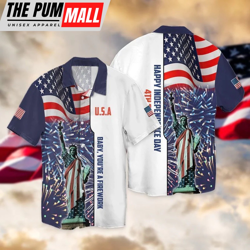 4th Of July Hawaiian Shirt, 4Th Of July Independence Day American Flag Statue Of Liberty Hawaiian Shirt, Hawaiian Fourth Of July Shirt