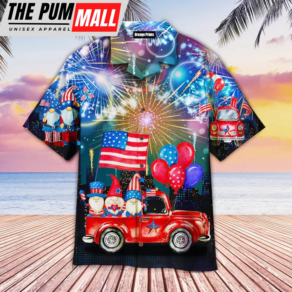 4th Of July Hawaiian Shirt, 4Th Of July Independence Day Cheerful Gnomes Hawaiian Shirt, Hawaiian Fourth Of July Shirt