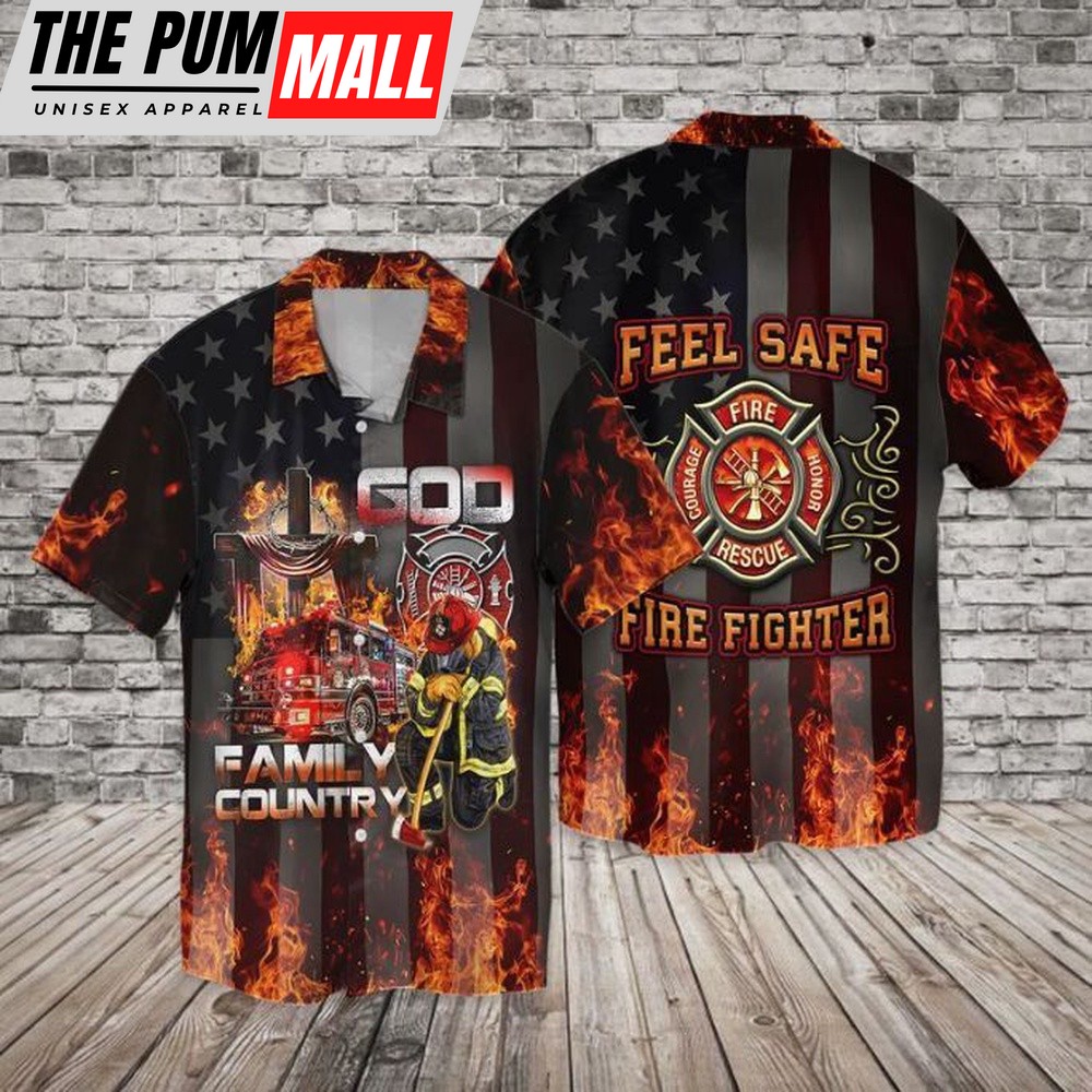 4th Of July Hawaiian Shirt, 4Th Of July Independence Day Memorial Day Firefighter Family Country Feel Safe Hawaiian Shirt