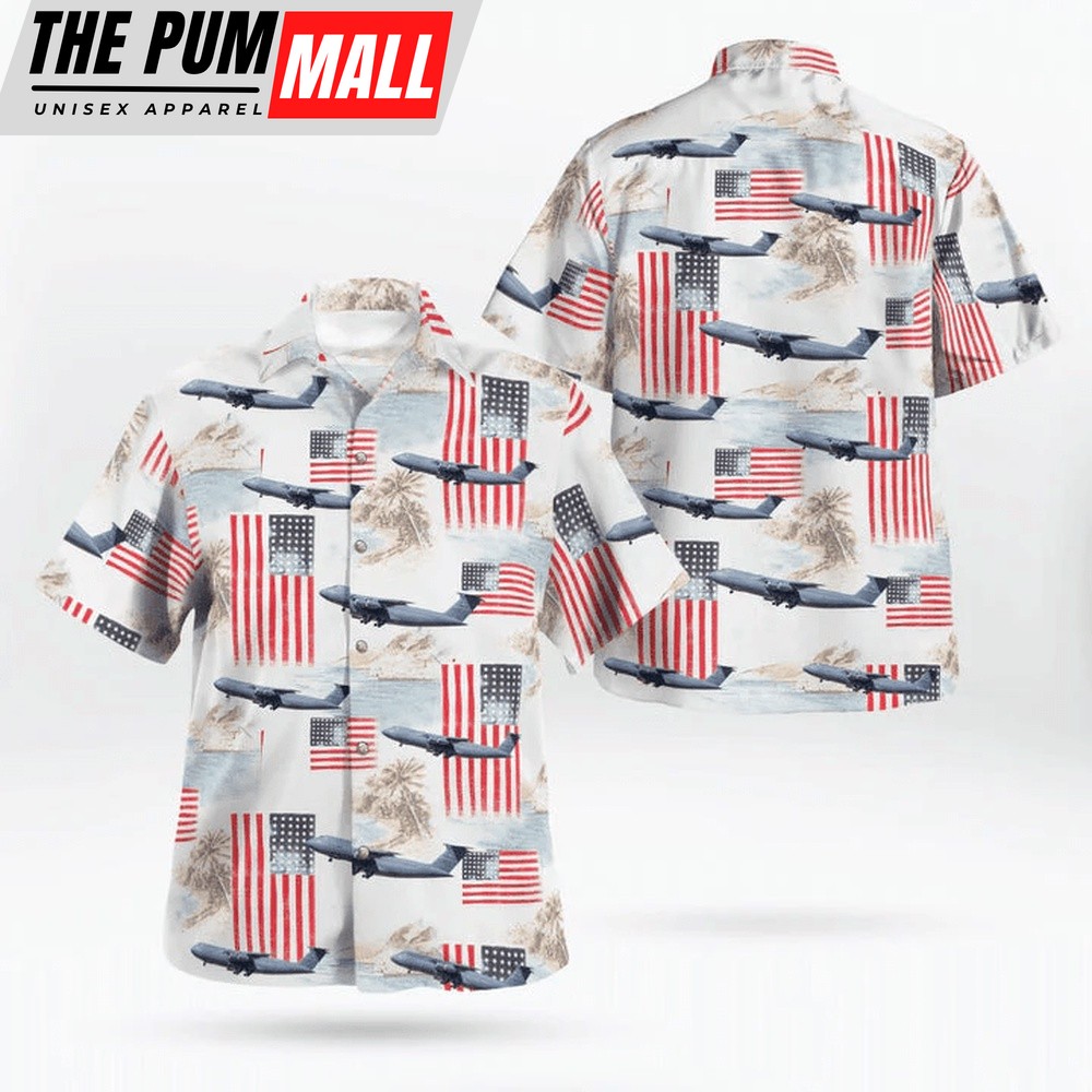 4th Of July Hawaiian Shirt, Air Force Lockheed C-5 Galaxy Hawaiian Shirt, Hawaiian Fourth Of July Shirt