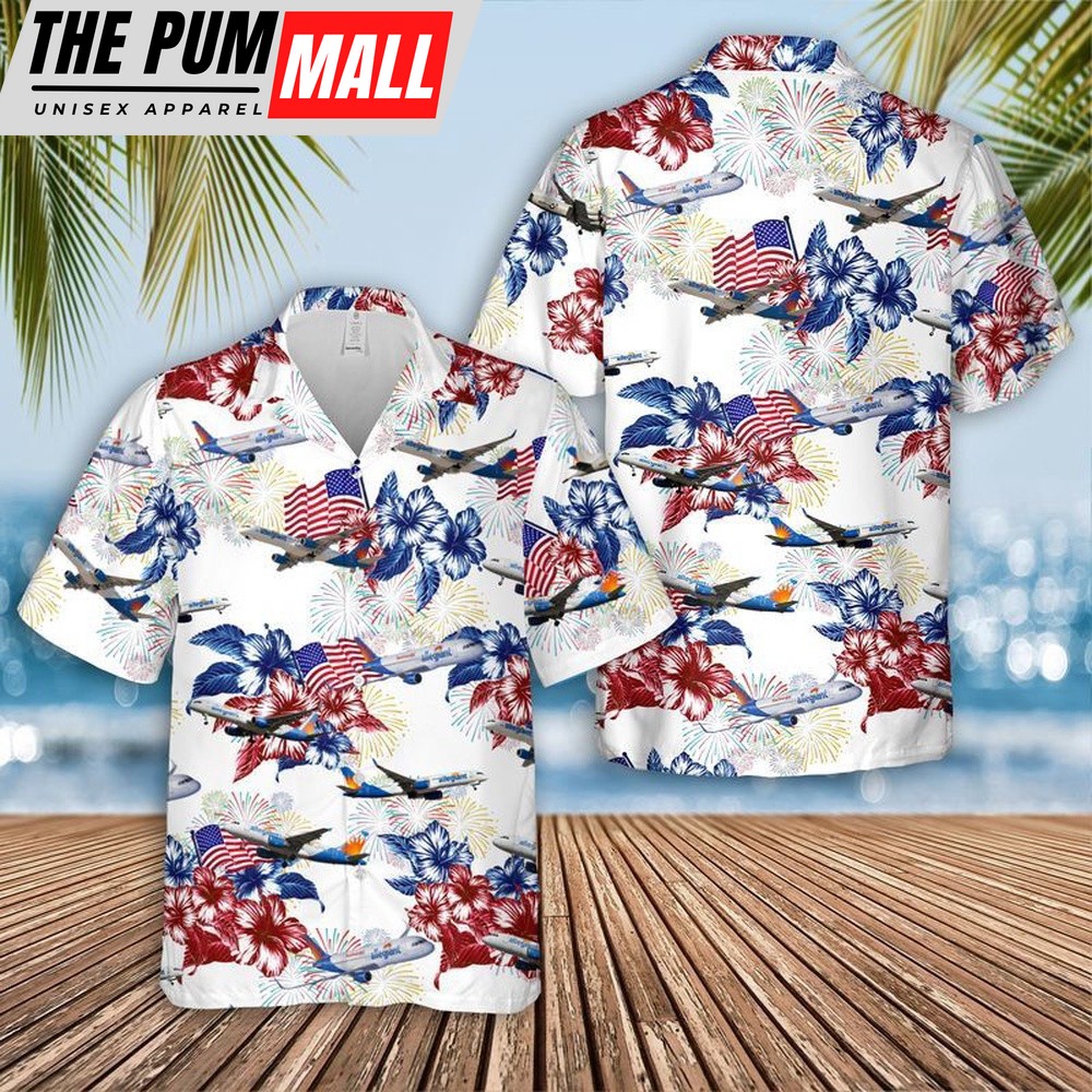 4th Of July Hawaiian Shirt, Allegiant Air Boeing 757-204 4Th Of July Independence Day Hawaiian Shirt, Hawaiian Fourth Of July Shirt