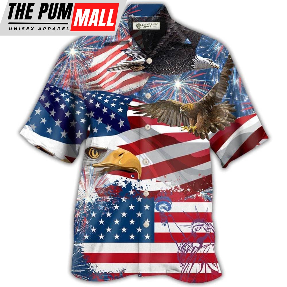 4th Of July Hawaiian Shirt, America 4Th Of July America Eagle Freedom Hawaiian Shirt, Trendy Aloha, Trendy Aloha, Hawaiian Fourth Of July Shirt