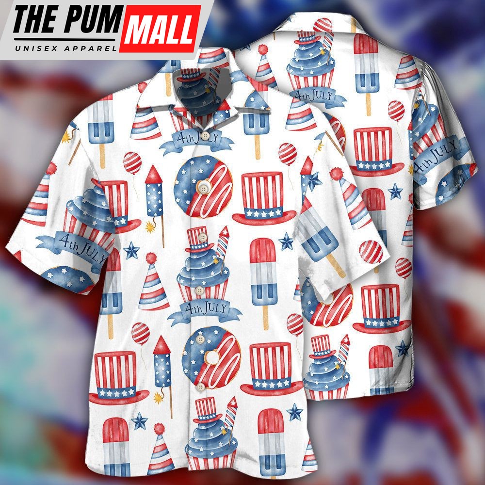 4th Of July Hawaiian Shirt, America Independence Day Basic Art Style Hawaiian Shirt, Hawaiian Fourth Of July Shirt