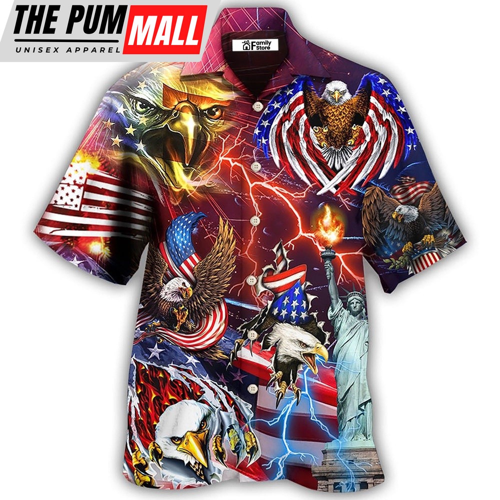 4th Of July Hawaiian Shirt, America Independence Day Eagle Lighting Hawaiian Shirt, Hawaiian Fourth Of July Shirt