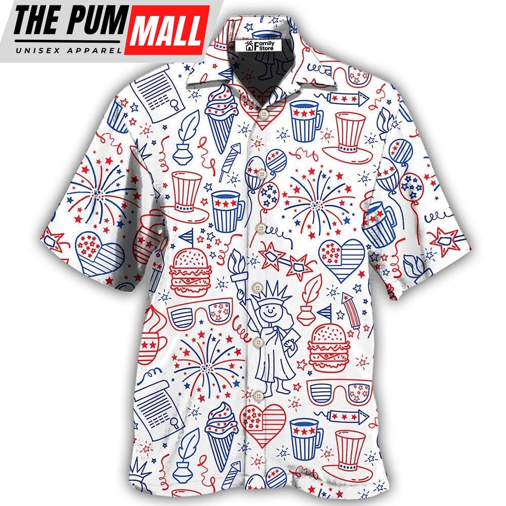 4th Of July Hawaiian Shirt, America Independence Day Fourth Of July Cool Art Hawaiian Shirt, Hawaiian Fourth Of July Shirt