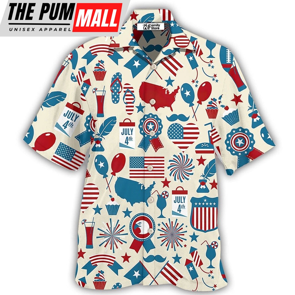 4th Of July Hawaiian Shirt, America Independence Day Fourth Of July Independence Day Symbols Hawaiian Shirt, Hawaiian Fourth Of July Shirt