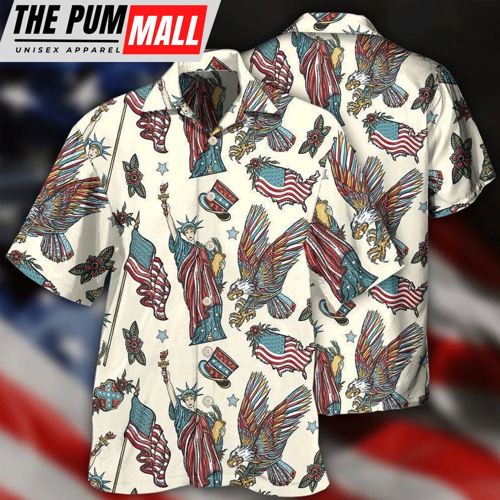4th Of July Hawaiian Shirt, America Symbols Basic Style Hawaiian Shirt Shirt, Hawaiian Fourth Of July Shirt
