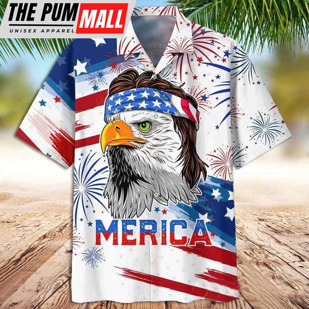 4th Of July Hawaiian Shirt, American Eagle Hawaiian Shirt Merica Happy Independence Day, Hawaiian Fourth Of July Shirt
