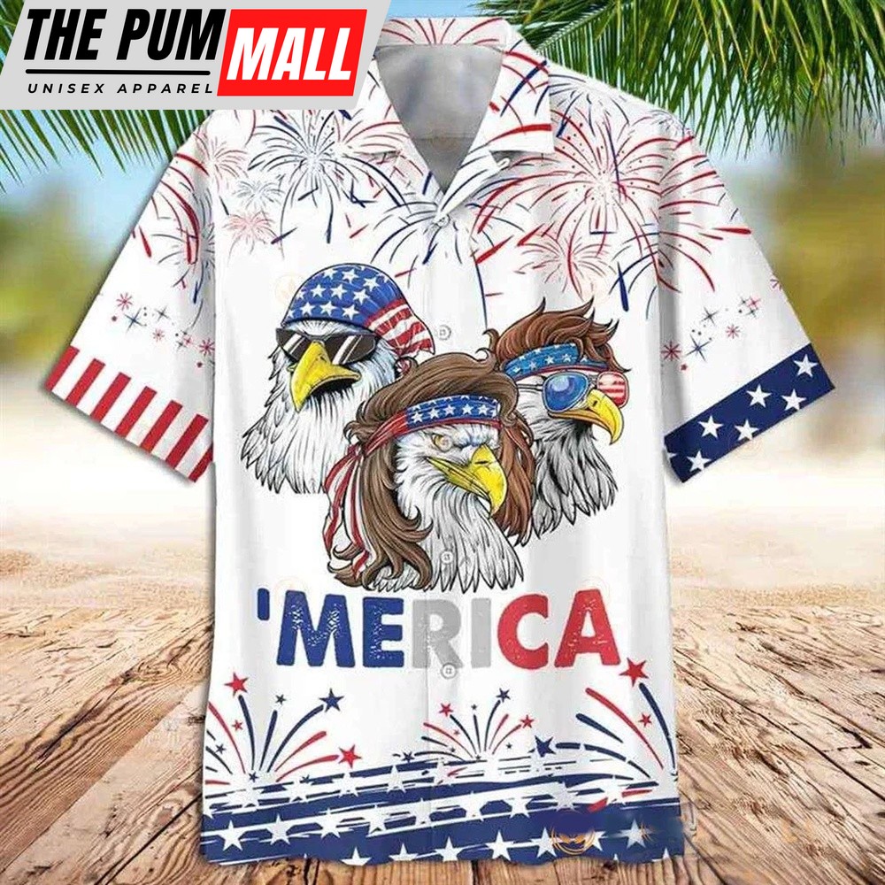 4th Of July Hawaiian Shirt, American Eagle Hawaiian Shirt Merican Eagle Happy Independence Day, Hawaiian Fourth Of July Shirt