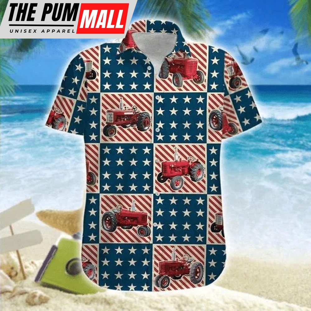 4th Of July Hawaiian Shirt, American Tractor 4Th Of July Hawaiian Shirt For Summer, Hawaiian Fourth Of July Shirt