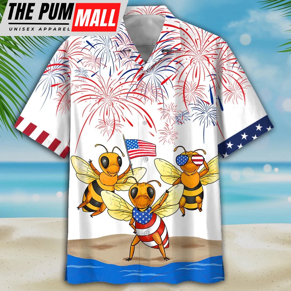 4th Of July Hawaiian Shirt, Bee’s 4Th Of July Hawaiian Shirt- Independence Day Hawaiian Shirt, Hawaiian Fourth Of July Shirt