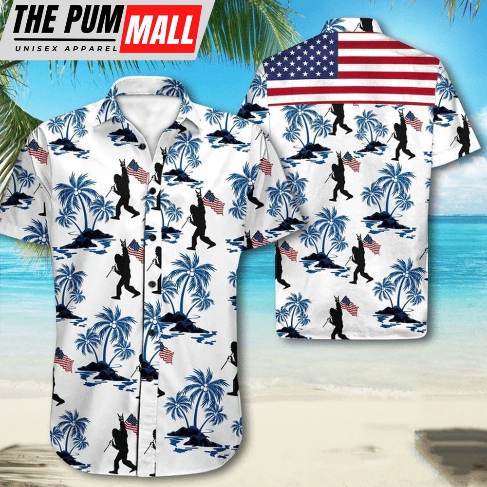 4th Of July Hawaiian Shirt, Bigfoot American Flag 4Th Of July Hawaiian Shirt, Bigfoot Aloha Shirt, Hawaiian Fourth Of July Shirt