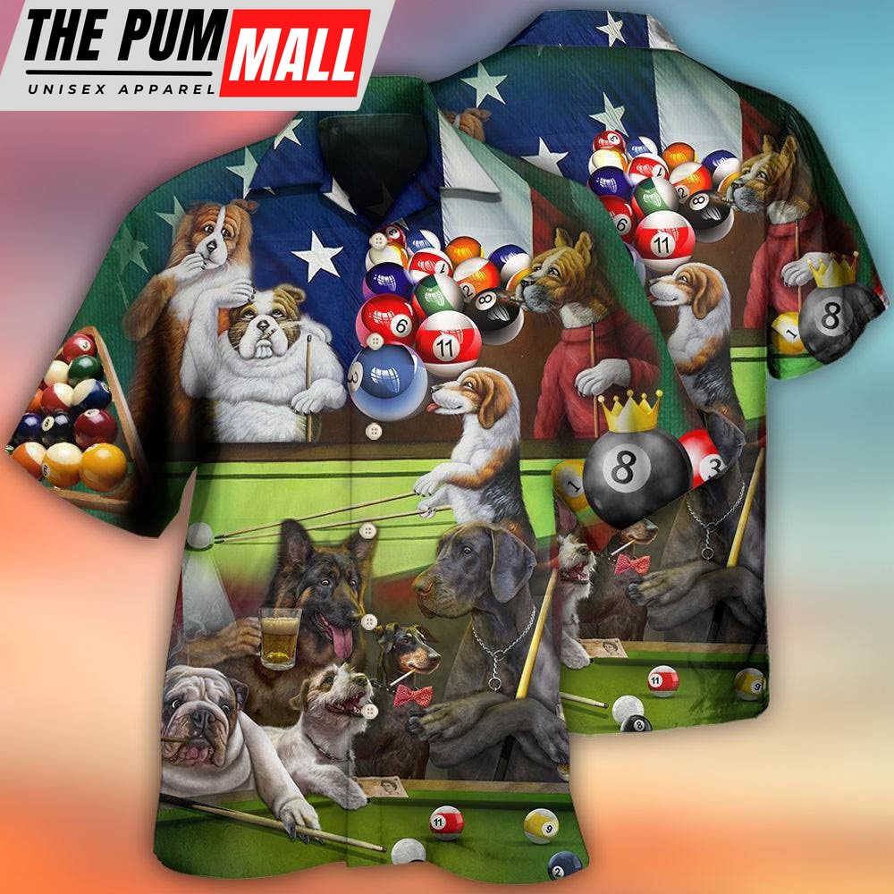 4th Of July Hawaiian Shirt, Billiard Independence Day Funny Dogs Hawaiian Shirt, Hawaiian Fourth Of July Shirt