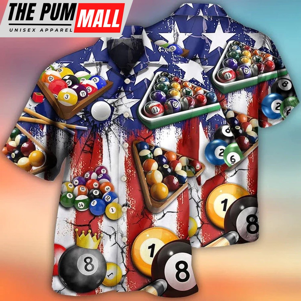 4th Of July Hawaiian Shirt, Billiards Aloha Hawaiian Shirts For Summer, America Flag Pattern Independence Day Hawaiian Shirts