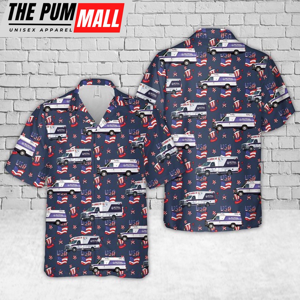 4th Of July Hawaiian Shirt, California Royal Ambulance Hawaiian Shirt, Hawaiian Fourth Of July Shirt