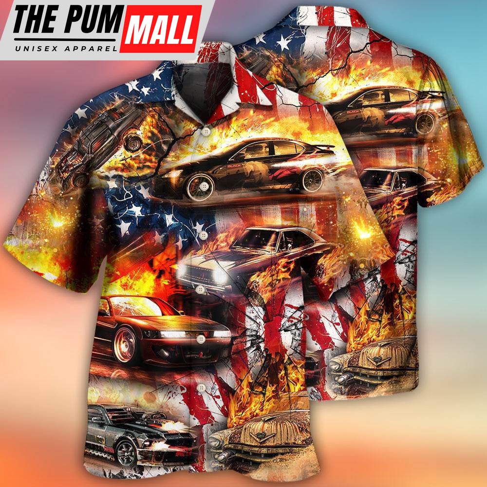 4th Of July Hawaiian Shirt, Car Independence Day Fire Hawaiian Shirt, Hawaiian Fourth Of July Shirt