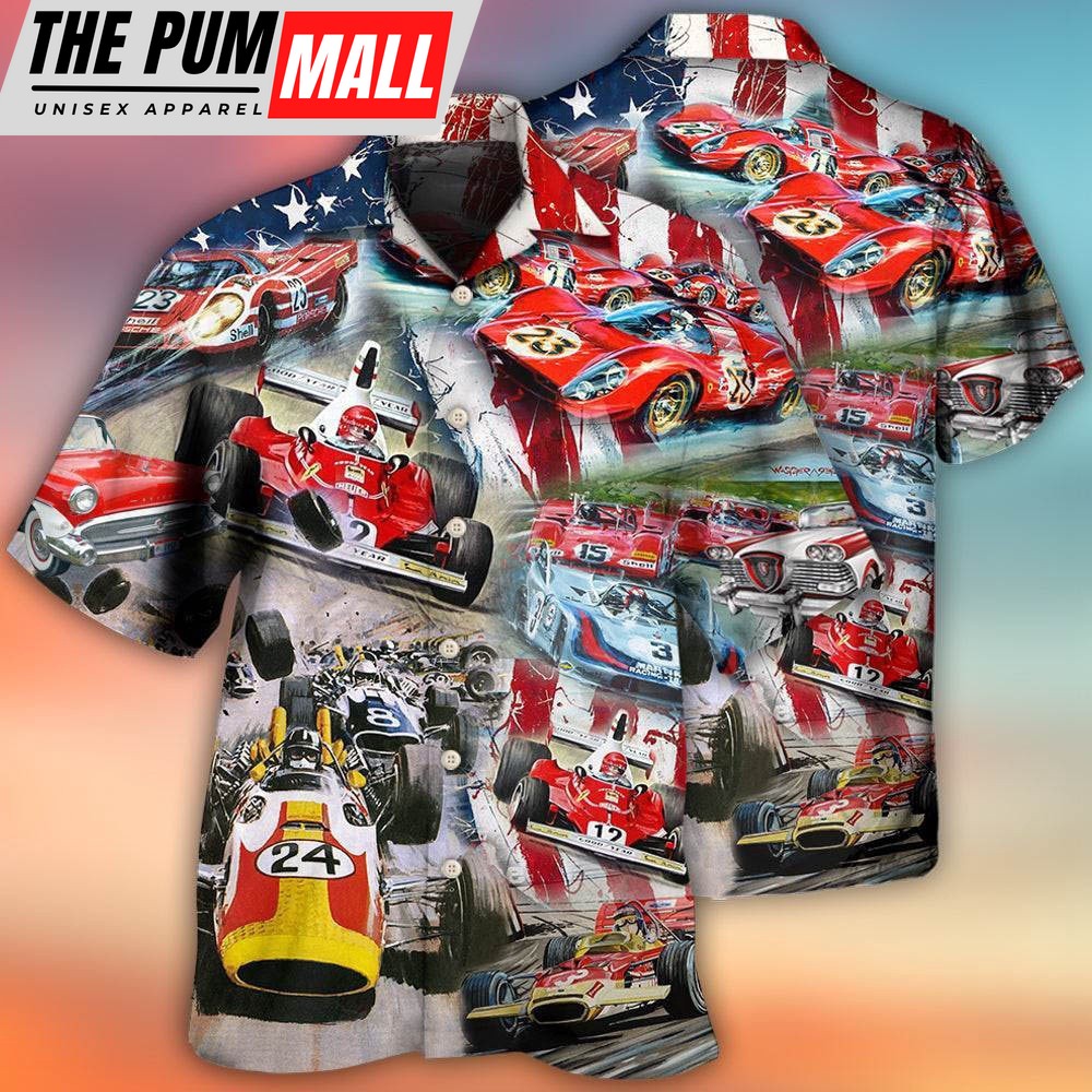 4th Of July Hawaiian Shirt, Car Racing Independence Day America Hawaiian Shirt, Hawaiian Fourth Of July Shirt