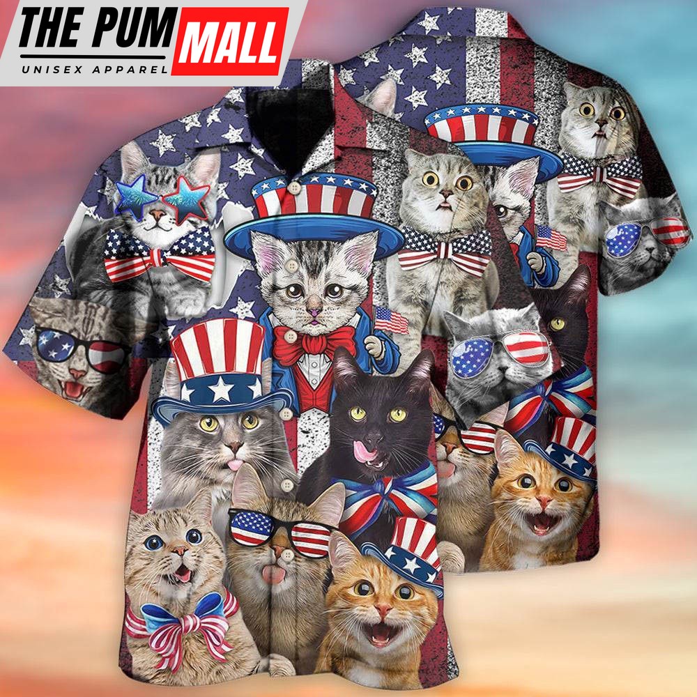 4th Of July Hawaiian Shirt, Cat Independence Day Funny Hawaiian Shirt, Hawaiian Fourth Of July Shirt