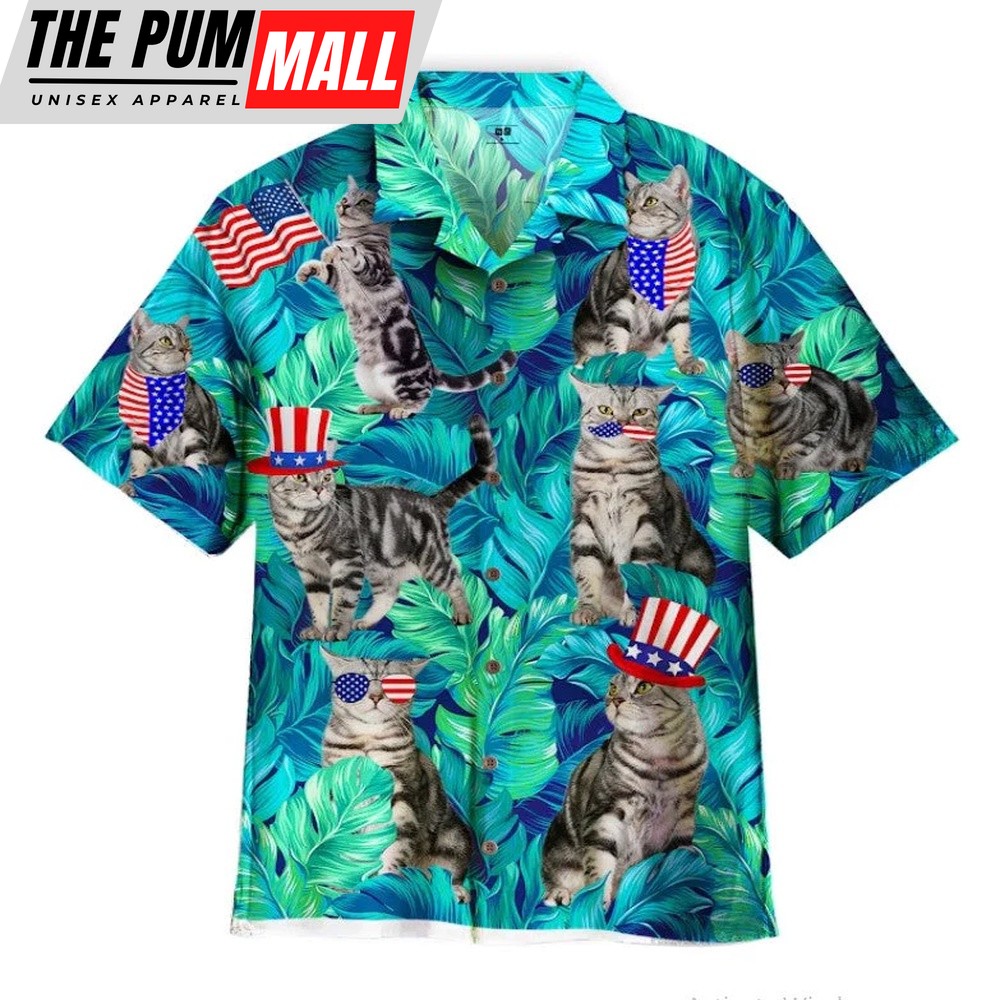 4th Of July Hawaiian Shirt, Celebrate Independence Day with Our Cat Lover’s Hawaiian Shirt, Hawaiian Fourth Of July Shirt