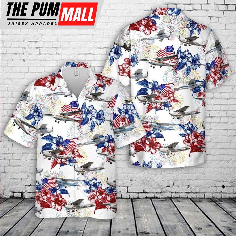 4th Of July Hawaiian Shirt, Cessna 172 4Th Of July Hawaiian Shirt, Hawaiian Fourth Of July Shirt
