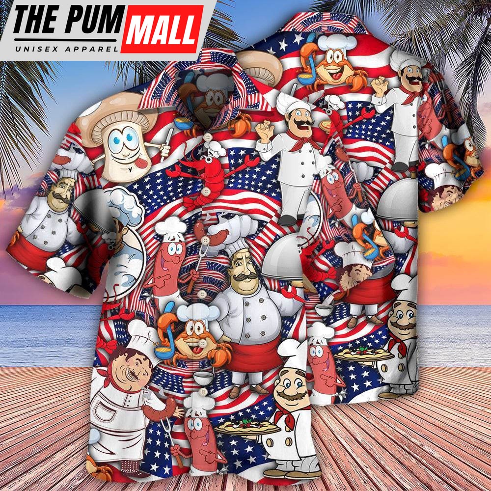 4th Of July Hawaiian Shirt, Chef Independence Day American Having Fun Hawaiian Shirt, Hawaiian Fourth Of July Shirt