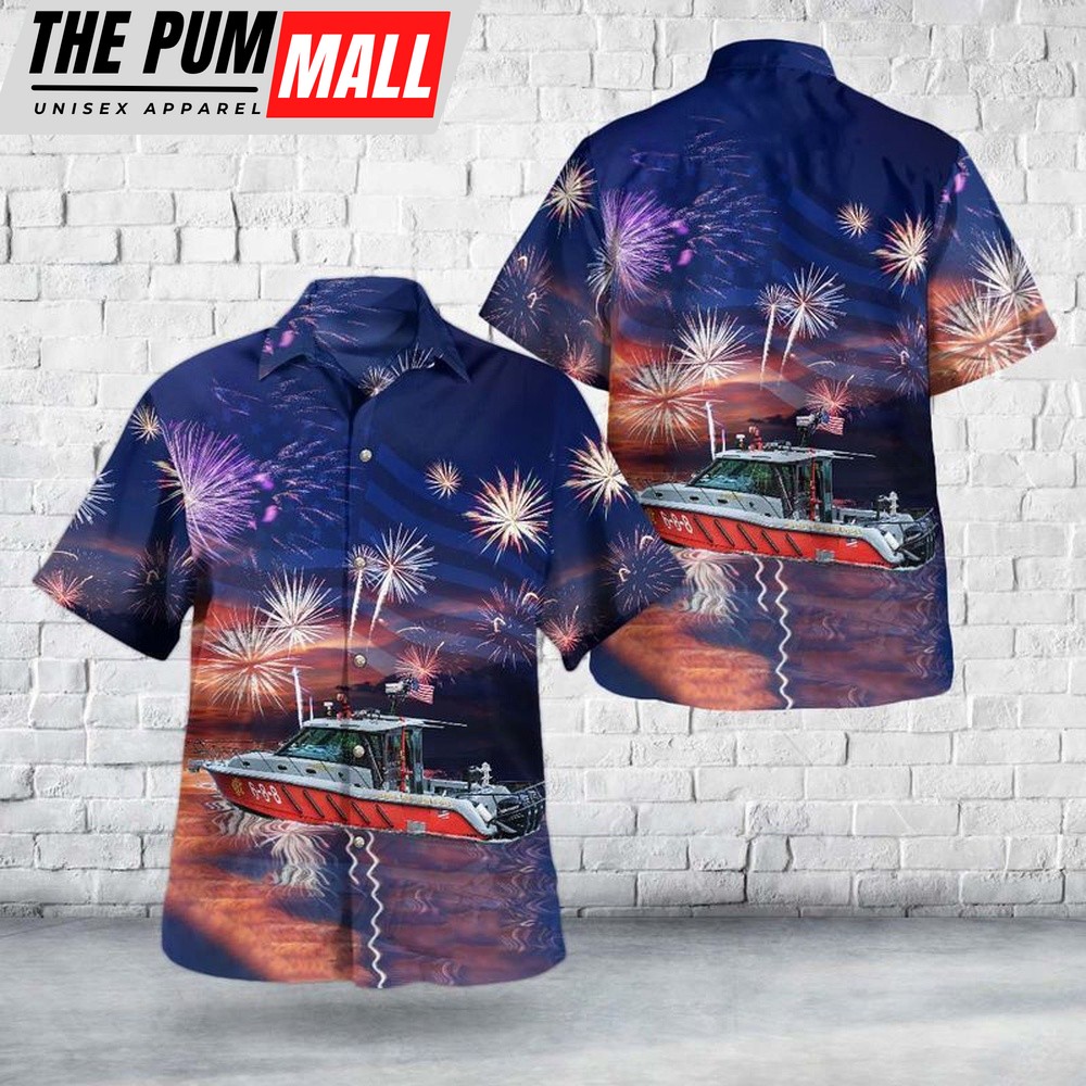 4th Of July Hawaiian Shirt, Chicago Fire Department Cfd Illinois Eugene Blackmon Fireboat Hawaiian Shirt