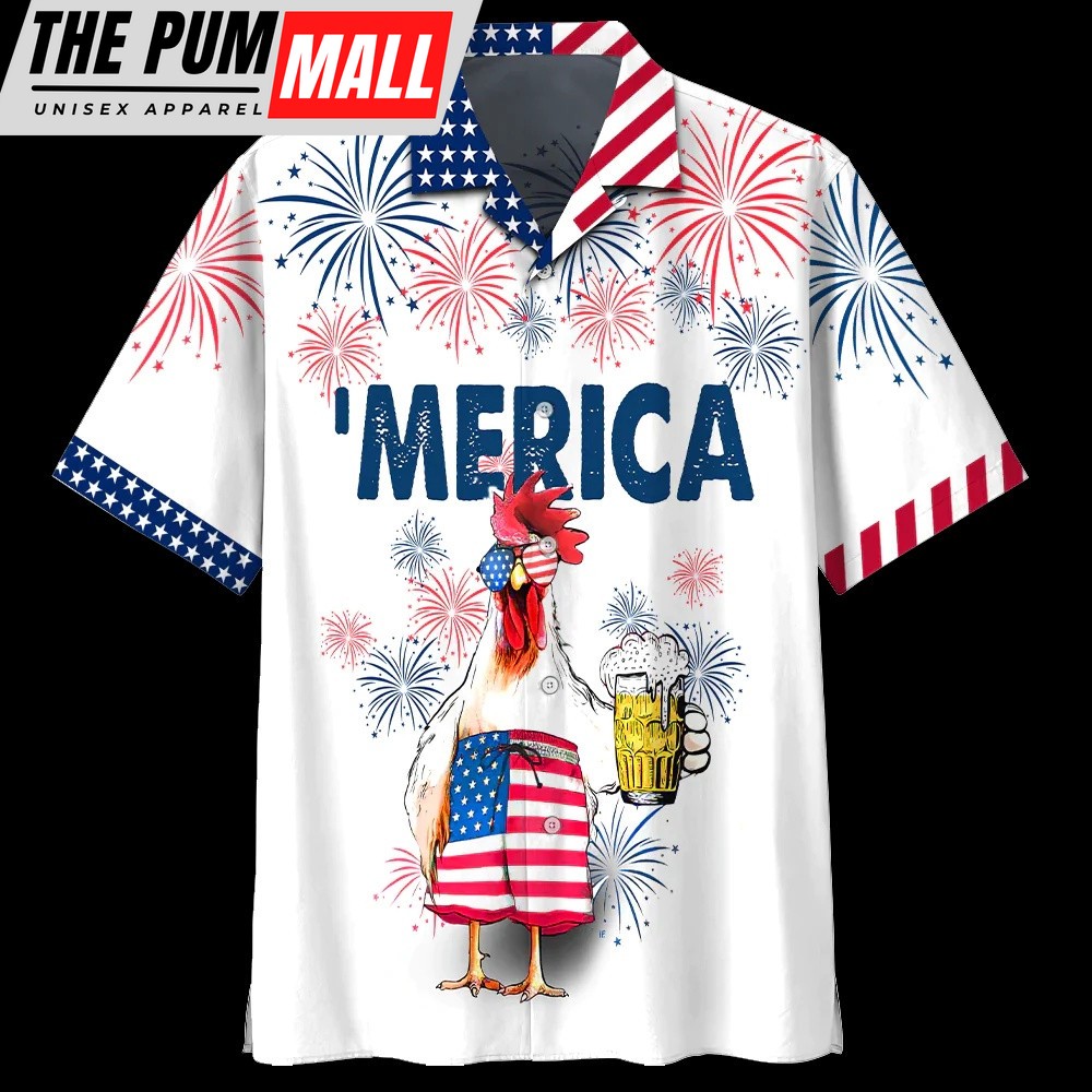 4th Of July Hawaiian Shirt, Chicken Hawaiian Shirt, Independence Day Is Coming, Hawaiian Fourth Of July Shirt