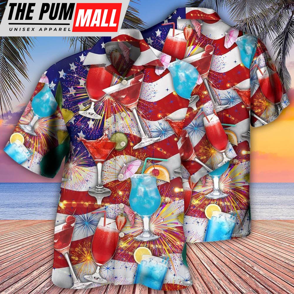 4th Of July Hawaiian Shirt, Cocktail Independence Day American Celebration Hawaiian Shirt, Hawaiian Fourth Of July Shirt