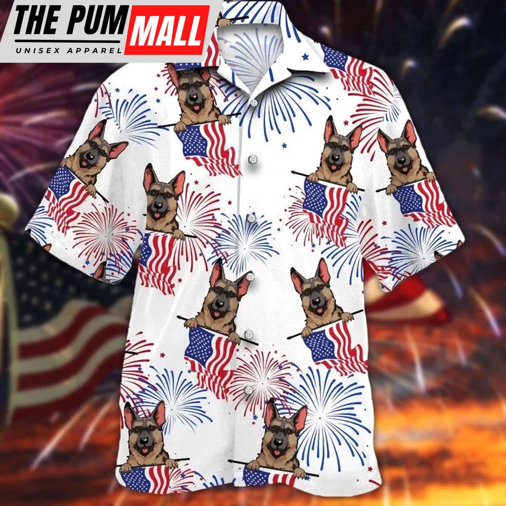 4th Of July Hawaiian Shirt, Cool German Shepherd White 4Th Of July Hawaiian Shirt, Hawaiian Fourth Of July Shirt