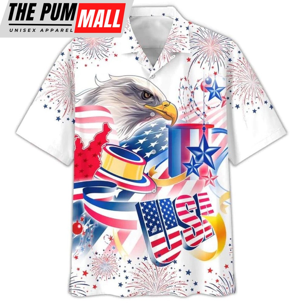 4th Of July Hawaiian Shirt, Cool Hawaiian Shirt With Usa Eagle Independence’s Day Aloha Short Sleeve Hawaii Shirt For 4Th Of July