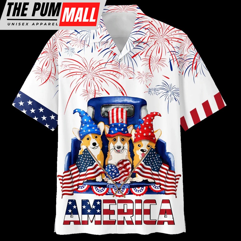 4th Of July Hawaiian Shirt, Corgi 4th Of July Hawaiian Shirt Independence Day, Hawaiian Fourth Of July Shirt