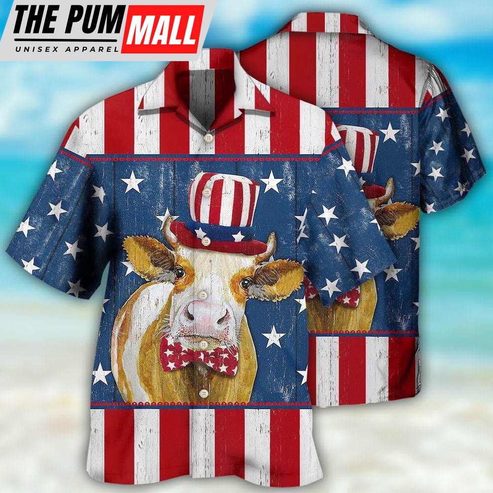 4th Of July Hawaiian Shirt, Cow Independence Day Funny Hawaiian Shirt, Hawaiian Fourth Of July Shirt